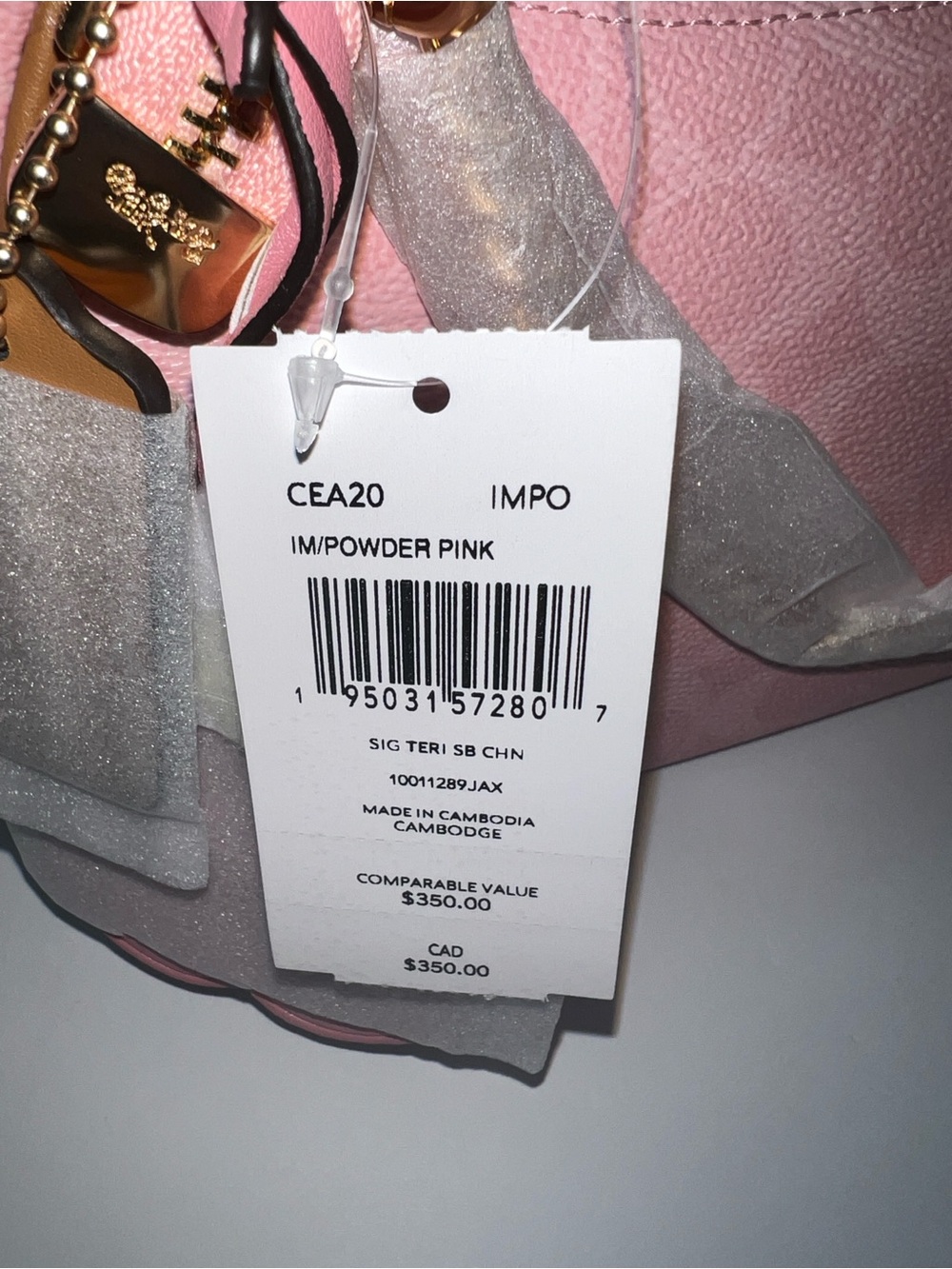 NWT Coach Teri Shoulder Bag Signature Canvas With Charms Gold/Powder Pink CEA20 - Picture 11 of 12